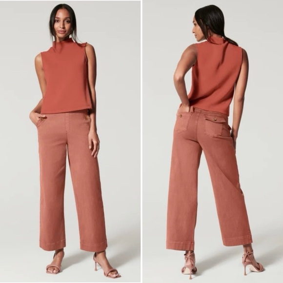 NWT SPANX Stretch Twill Cropped Wide Leg Pants Bronze Glow Women’s Size Small S - Picture 9 of 9